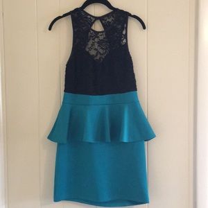 Blue with Black Lace Mini Dress